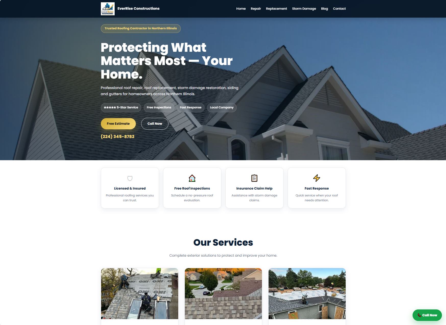 EverRise Construction website homepage screenshot
